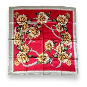 Red & Beige Floral Square Scarf 35” X 35” New Headscarf Scarve